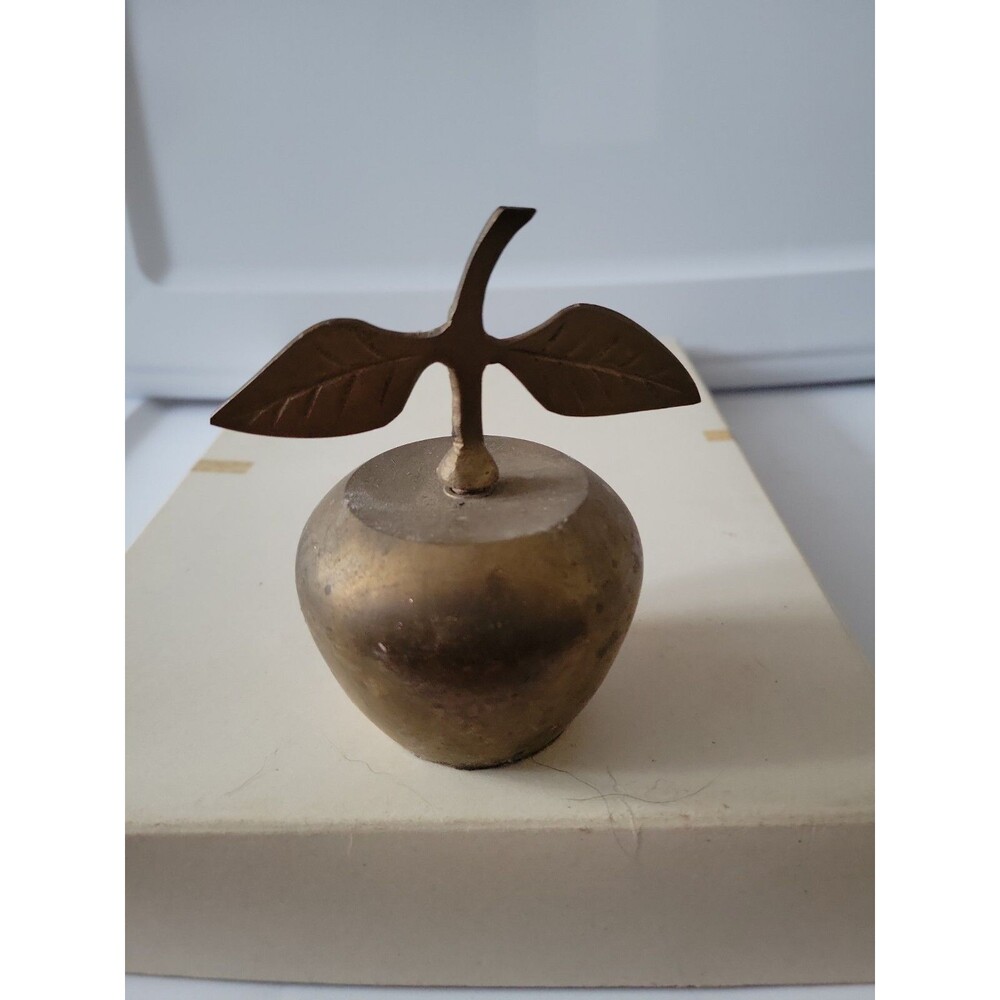 Vintage Solid Brass Bell Apple with Stem & Leaf Shape 2 1/2" Diameter